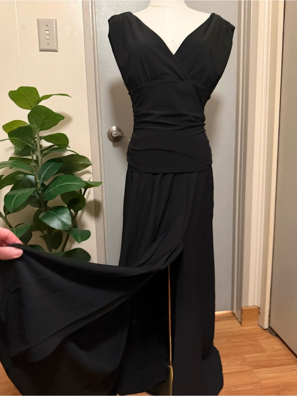 Babaton Black Midi Skirt with Draped Waist